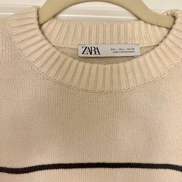 Zara Cream Navy Blue Stripe Sweater - Picture 2 of 3